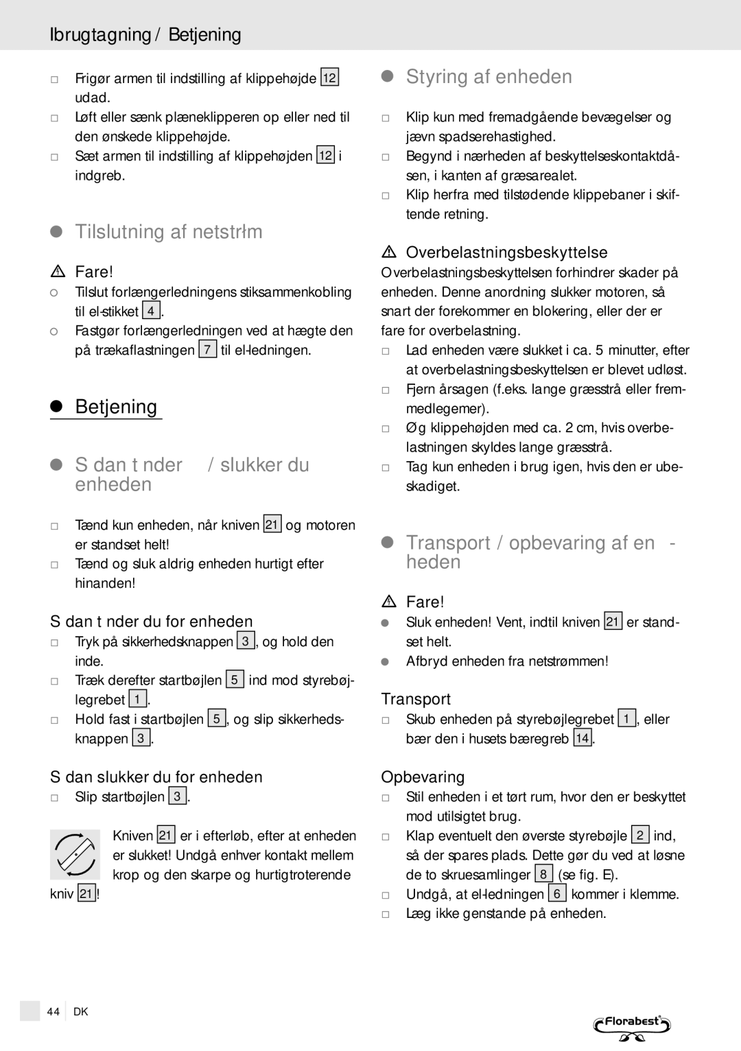 Kompernass FSM R1 Ibrugtagning / Betjening, Tilslutning af netstrøm, Sådan tænder / slukker du enheden, Styring af enheden 